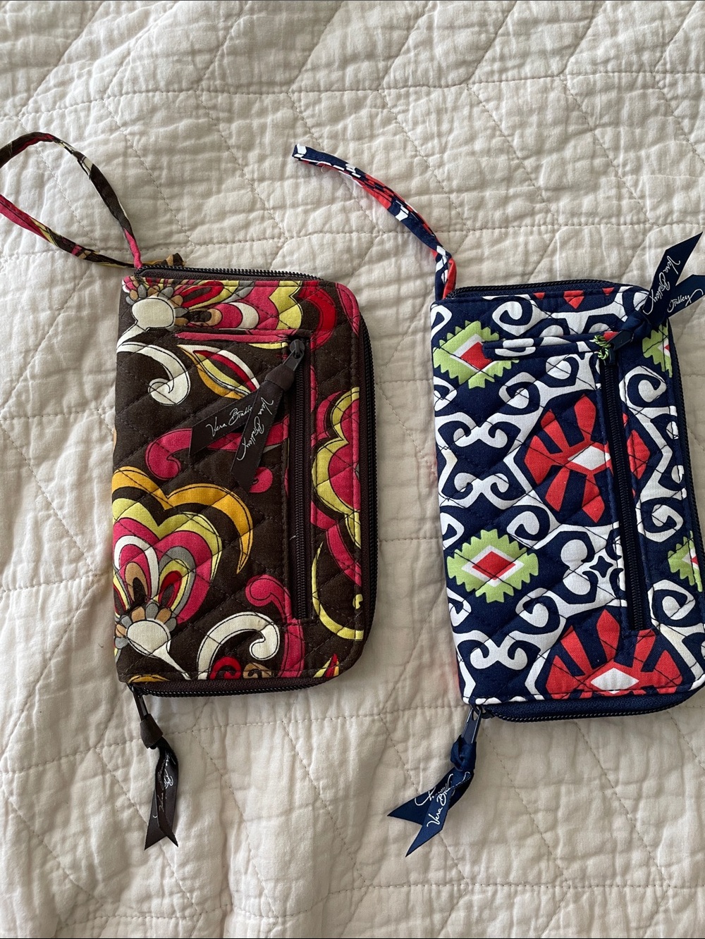 Vera Bradley Brown Quilted Floral Wristlet with Pink & Yellow Accents